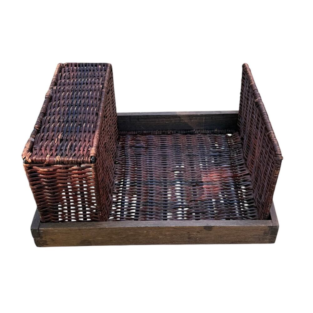 Vintage Rattan and Wood Utensil & Plate Caddy - Picture 12 of 16